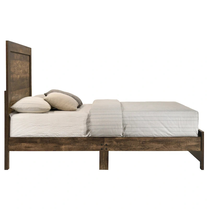 Lit en bois rustique en noyer – Noyer, style campagnard, double / grand lit, 2 places