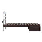 Lit plateforme avec tiroir de pied de lit et station de recharge – Blanc / Noyer / Gris / Espresso, De simple à grand (Queen), 1 à 2 couchages