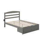 Lit plateforme avec tiroir de pied de lit et station de recharge – Blanc / Noyer / Gris / Espresso, De simple à grand (Queen), 1 à 2 couchages