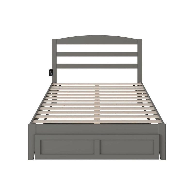 Lit plateforme avec tiroir de pied de lit et station de recharge – Blanc / Noyer / Gris / Espresso, De simple à grand (Queen), 1 à 2 couchages