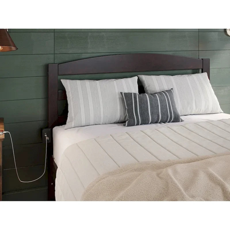 Lit plateforme avec tiroir de pied de lit et station de recharge – Blanc / Noyer / Gris / Espresso, De simple à grand (Queen), 1 à 2 couchages