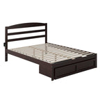 Lit plateforme avec tiroir de pied de lit et station de recharge – Blanc / Noyer / Gris / Espresso, De simple à grand (Queen), 1 à 2 couchages
