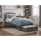 Lit plateforme avec tiroir de pied de lit et station de recharge – Blanc / Noyer / Gris / Espresso, De simple à grand (Queen), 1 à 2 couchages