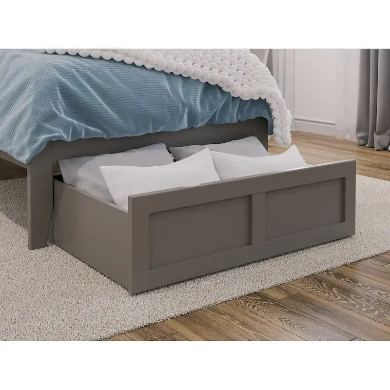Lit plateforme avec tiroir de pied de lit et station de recharge – Blanc / Noyer / Gris / Espresso, De simple à grand (Queen), 1 à 2 couchages