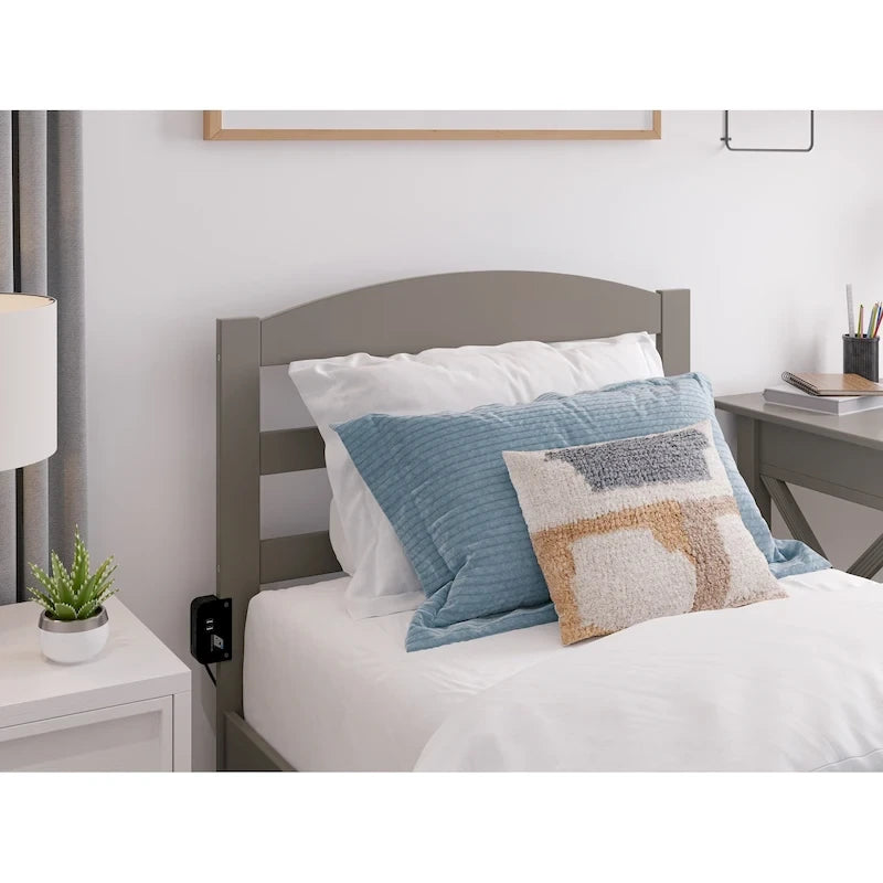 Lit plateforme avec tiroir de pied de lit et station de recharge – Blanc / Noyer / Gris / Espresso, De simple à grand (Queen), 1 à 2 couchages