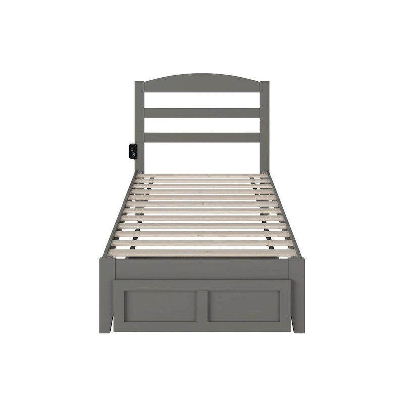 Lit plateforme avec tiroir de pied de lit et station de recharge – Blanc / Noyer / Gris / Espresso, De simple à grand (Queen), 1 à 2 couchages