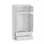Grande armoire-penderie avec tiroirs et tringle – Blanc, 2 hauteurs, Poignées dorées