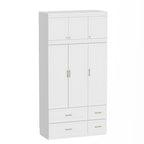 Grande armoire-penderie avec tiroirs et tringle – Blanc, 2 hauteurs, Poignées dorées