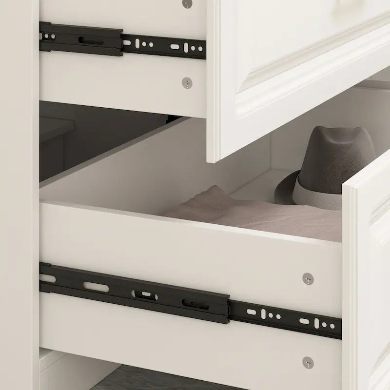 Grande armoire-penderie avec tiroirs et tringle – Blanc, 2 hauteurs, Poignées dorées