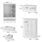 Grande armoire-penderie avec tiroirs et tringle – Blanc, 2 hauteurs, Poignées dorées