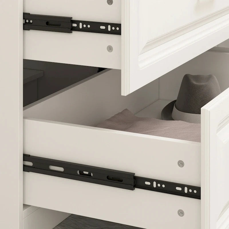 Grande armoire-penderie avec tiroirs et tringle – Blanc, 2 hauteurs, Poignées dorées