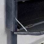 Lit plateforme en velours gris avec tête de lit bibliothèque et port USB – Gris, 3 étagères de rangement, Grand lit / Très grand lit / Très grand lit californien, 2 places