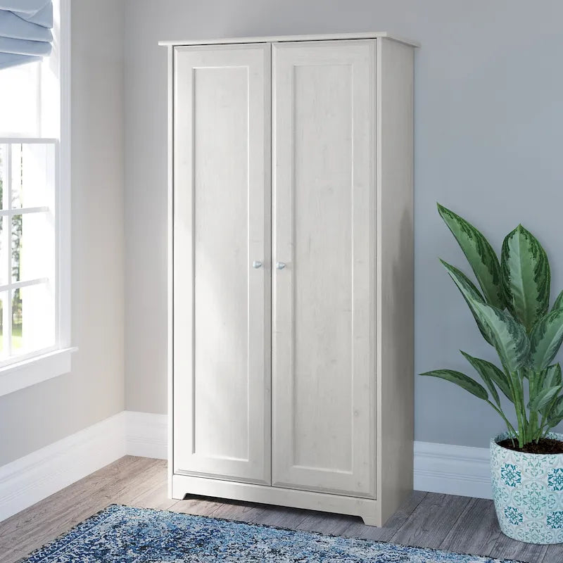 Armoire de rangement haute à 2 portes avec étagères réglables – Chêne expresso / Chêne lin blanc / Gris moderne / Pin recyclé