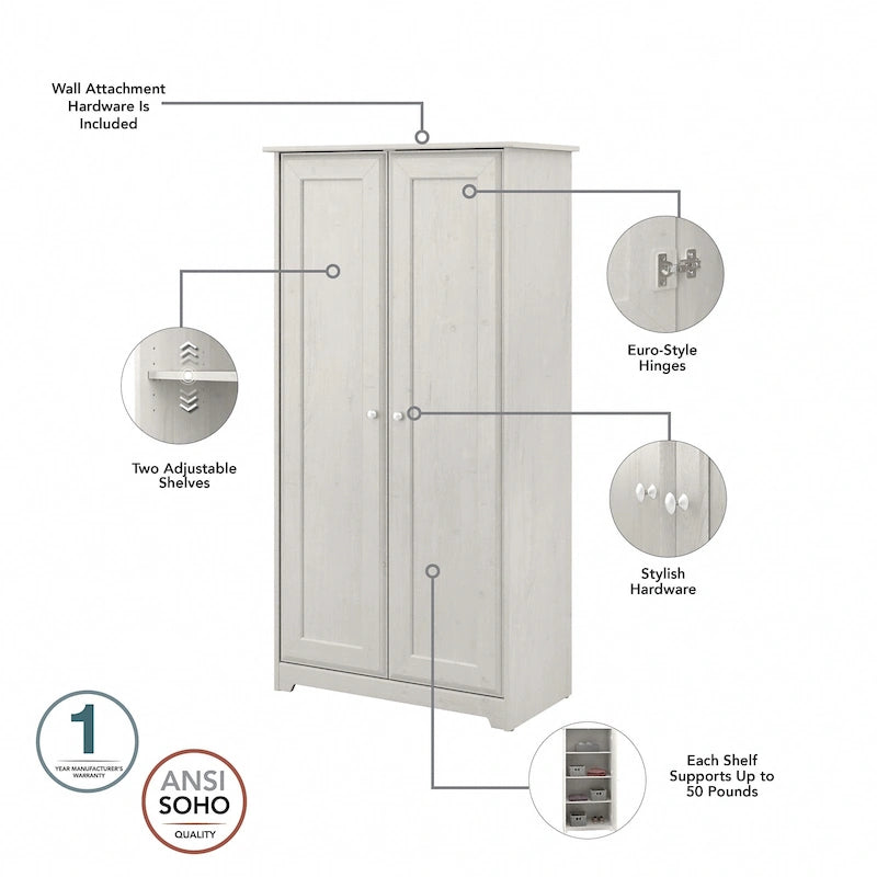 Armoire de rangement haute à 2 portes avec étagères réglables – Chêne expresso / Chêne lin blanc / Gris moderne / Pin recyclé