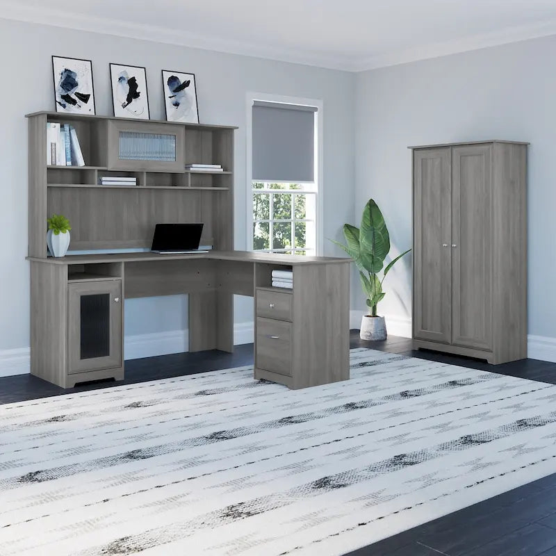 Armoire de rangement haute à 2 portes avec étagères réglables – Chêne expresso / Chêne lin blanc / Gris moderne / Pin recyclé