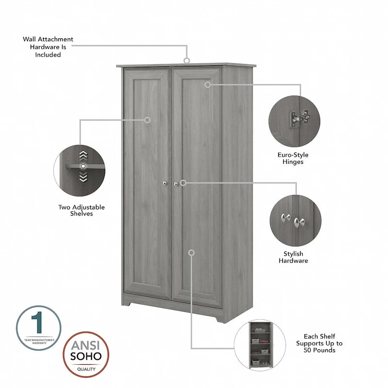 Armoire de rangement haute à 2 portes avec étagères réglables – Chêne expresso / Chêne lin blanc / Gris moderne / Pin recyclé