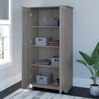 Armoire de rangement haute à 2 portes avec étagères réglables – Chêne expresso / Chêne lin blanc / Gris moderne / Pin recyclé