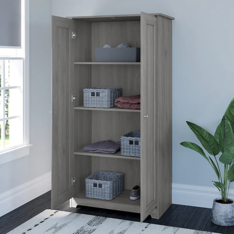 Armoire de rangement haute à 2 portes avec étagères réglables – Chêne expresso / Chêne lin blanc / Gris moderne / Pin recyclé