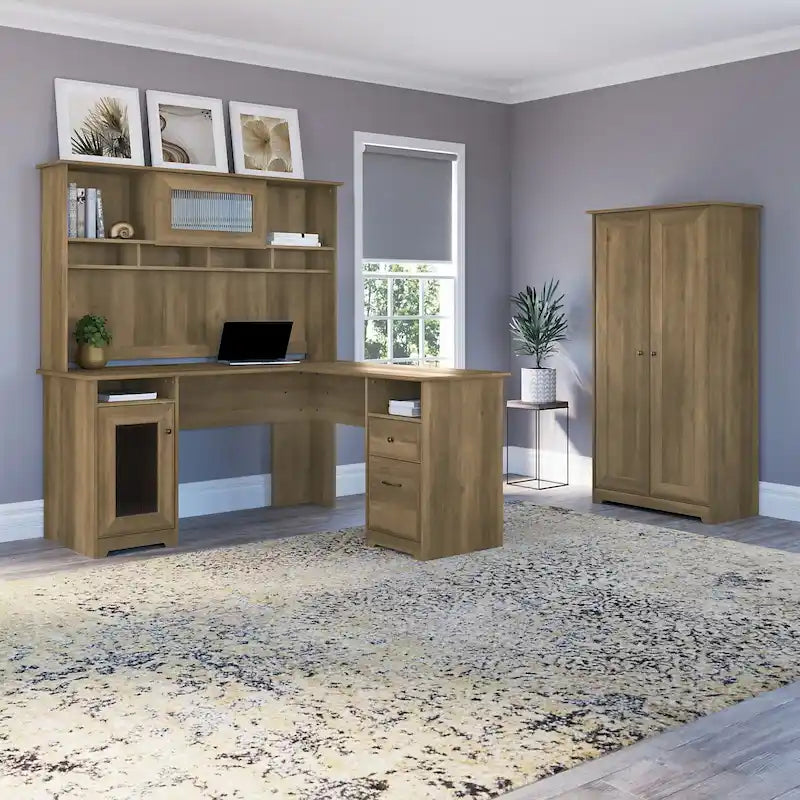 Armoire de rangement haute à 2 portes avec étagères réglables – Chêne expresso / Chêne lin blanc / Gris moderne / Pin recyclé