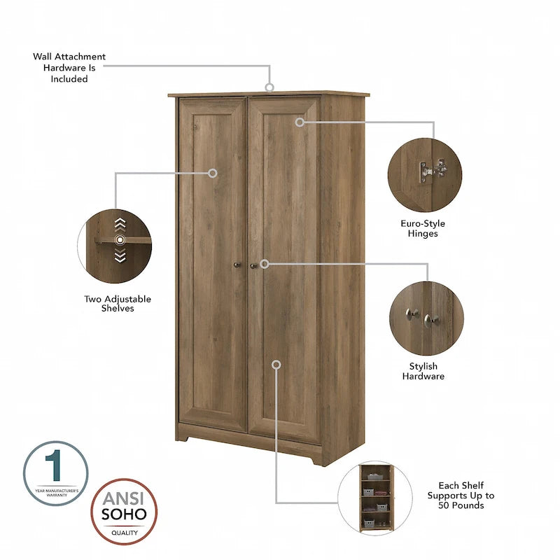Armoire de rangement haute à 2 portes avec étagères réglables – Chêne expresso / Chêne lin blanc / Gris moderne / Pin recyclé