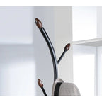 Porte-manteau sur pied en métal avec embouts de crochets en bois – Noir / Blanc, style branche, 9 crochets