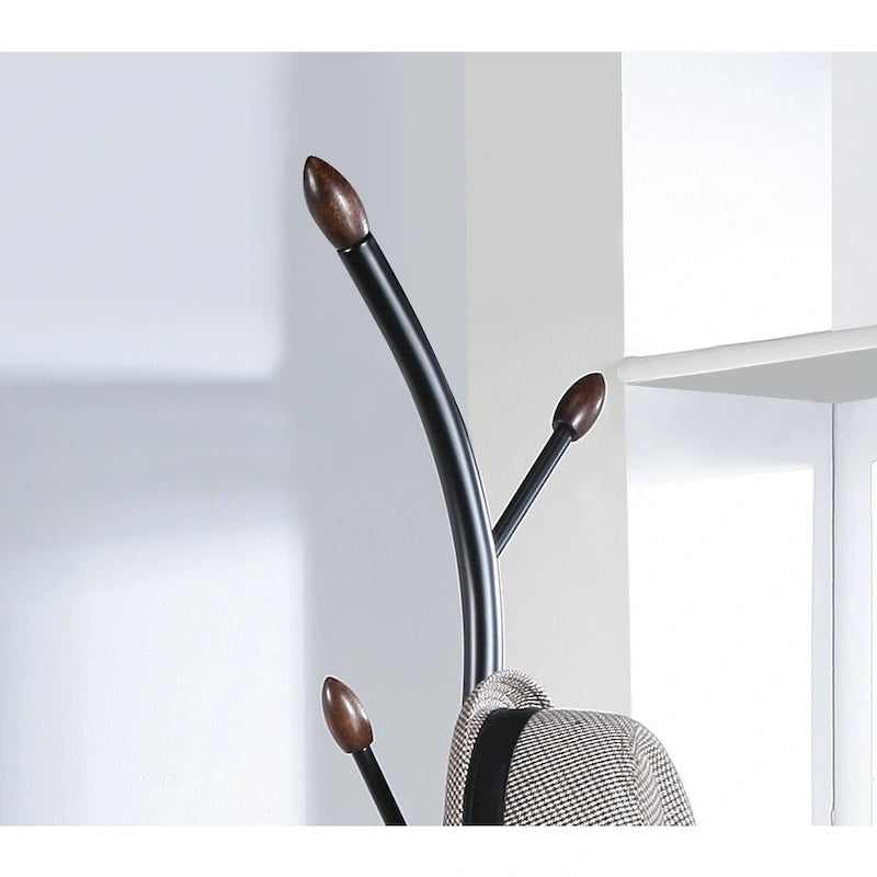 Porte-manteau sur pied en métal avec embouts de crochets en bois – Noir / Blanc, style branche, 9 crochets