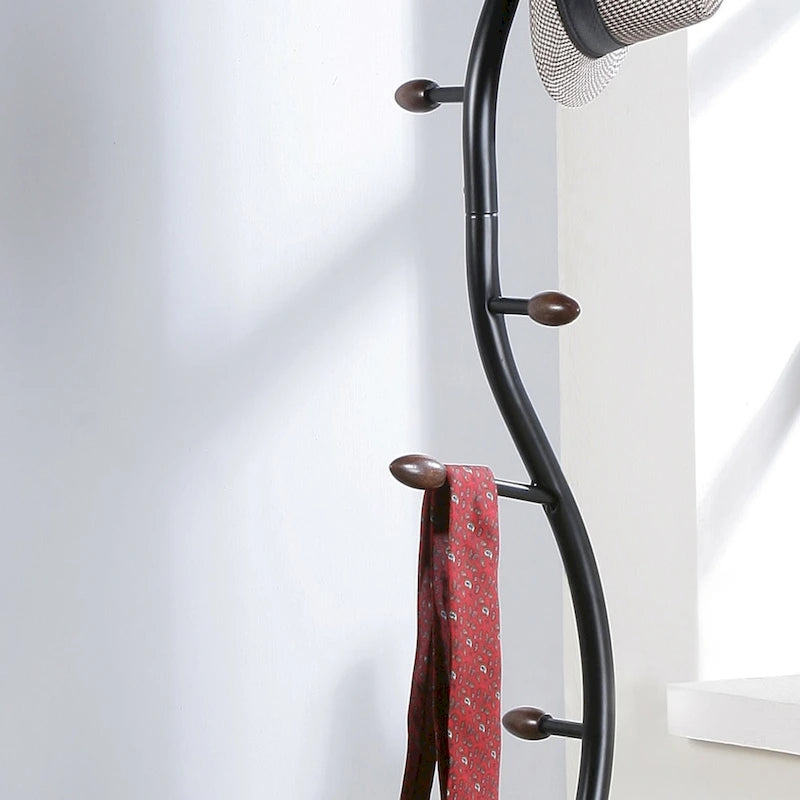 Porte-manteau sur pied en métal avec embouts de crochets en bois – Noir / Blanc, style branche, 9 crochets