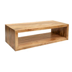 Table Basse Cube Ouvert en Bois de Mangue – Marron Naturel, 1 Étagère, 2-4 Places