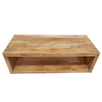 Table Basse Cube Ouvert en Bois de Mangue – Marron Naturel, 1 Étagère, 2-4 Places