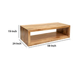 Table Basse Cube Ouvert en Bois de Mangue – Marron Naturel, 1 Étagère, 2-4 Places