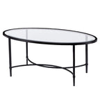 Table basse ovale en verre – Noir mat, cadre métallique, pour 2 à 4 personnes