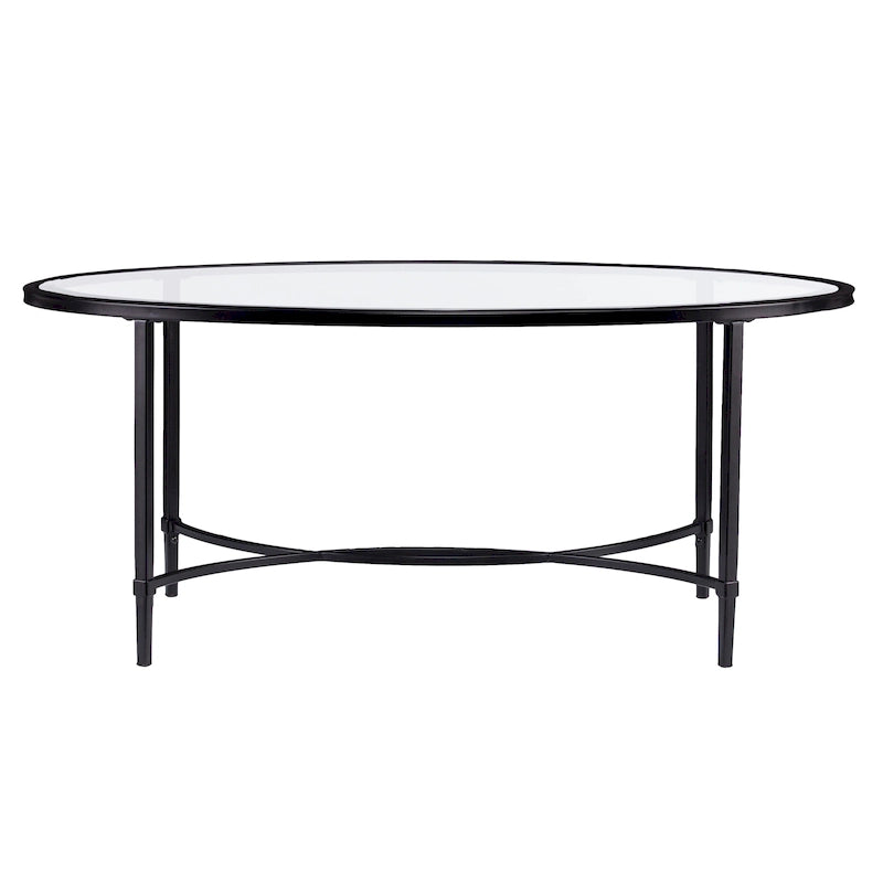 Table basse ovale en verre – Noir mat, cadre métallique, pour 2 à 4 personnes