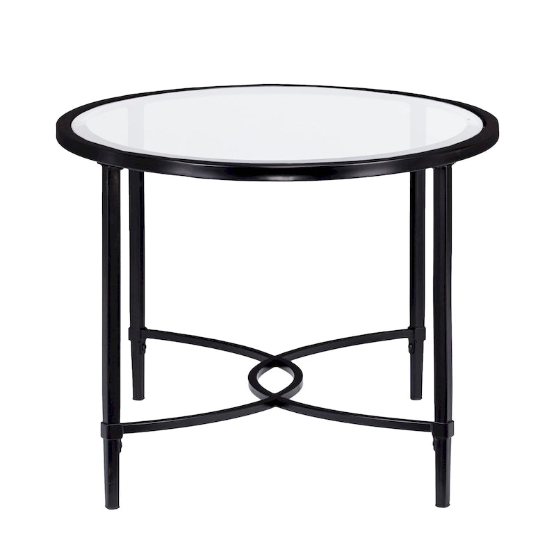 Table basse ovale en verre – Noir mat, cadre métallique, pour 2 à 4 personnes