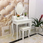 Coiffeuse avec miroir rotatif à 360° et tabouret – Blanc, 4 tiroirs, 1 place
