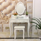 Coiffeuse avec miroir rotatif à 360° et tabouret – Blanc, 4 tiroirs, 1 place