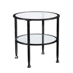 Table d'appoint ronde en métal avec plateau en verre – Noir vieilli, étagère vitrine, pour 1 personne