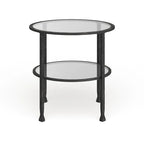 Table d'appoint ronde en métal avec plateau en verre – Noir vieilli, étagère vitrine, pour 1 personne