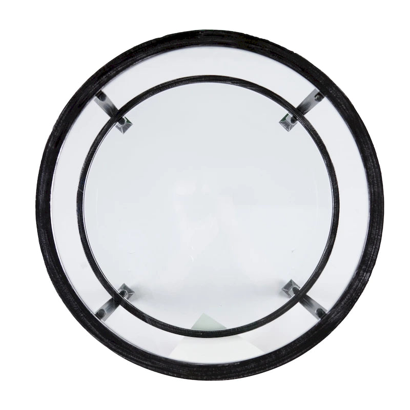 Table d'appoint ronde en métal avec plateau en verre – Noir vieilli, étagère vitrine, pour 1 personne