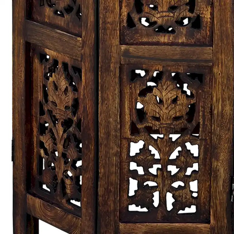 Table d'appoint pliante ronde en bois de manguier – Noyer, sculptée à la main, 1 place