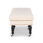 Banc d'entrée en lin capitonné – Blanc cassé, capitonnage à boutons, 2 places
