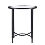 Table d'appoint ovale en verre – noire, volutes en métal, 1 place