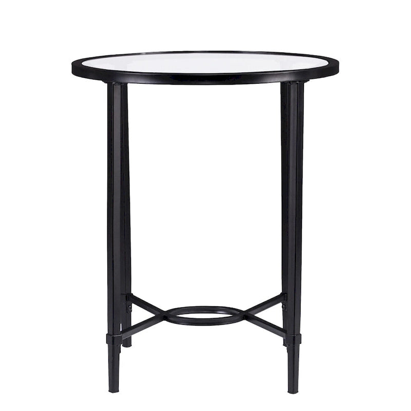 Table d'appoint ovale en verre – noire, volutes en métal, 1 place