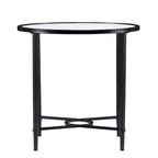 Table d'appoint ovale en verre – noire, volutes en métal, 1 place