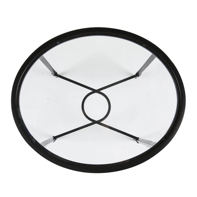 Table d'appoint ovale en verre – noire, volutes en métal, 1 place