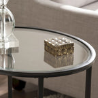 Table d'appoint ovale en verre – noire, volutes en métal, 1 place