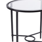 Table d'appoint ovale en verre – noire, volutes en métal, 1 place