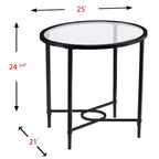 Table d'appoint ovale en verre – noire, volutes en métal, 1 place