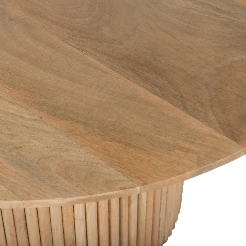 Table basse ronde en bois massif à pied central – Grain de bois naturel, style rustique, 2 à 4 places