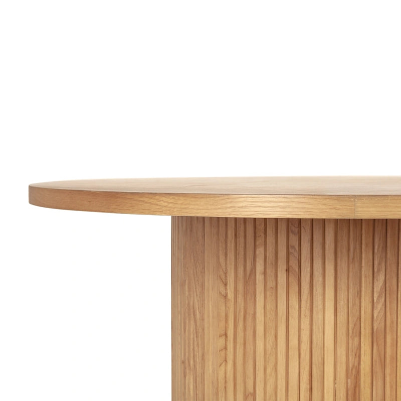 Table basse ronde en bois massif à pied central – Grain de bois naturel, style rustique, 2 à 4 places
