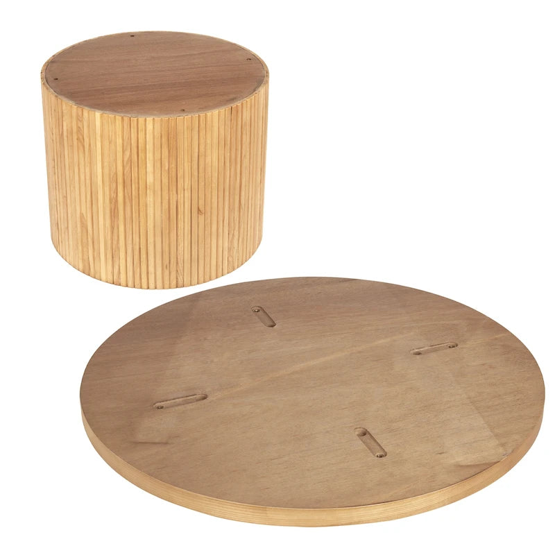 Table basse ronde en bois massif à pied central – Grain de bois naturel, style rustique, 2 à 4 places